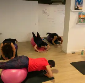 Morning, lunchtime and evening workouts in yoga, pilates, fitball and folk dance