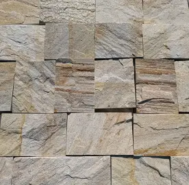 🟡 Yellow cut gneiss - cladding strips/plates | Natural stone for facades and interiors