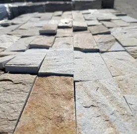 🟡 Yellow cut gneiss - cladding strips/plates | Natural stone for facades and interiors