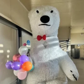 Surprise with a giant polar bear or panda