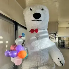 Surprise with a giant polar bear or panda