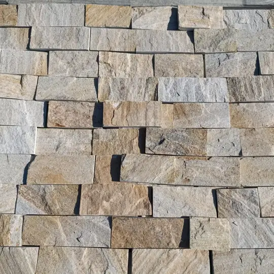 🟡 Yellow cut gneiss - cladding strips/plates | Natural stone for facades and interiors